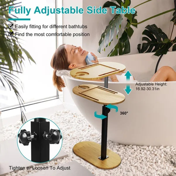 C-Shaped Bathtub Tray Table With Adjustable Height 360 Rotatable Desktop Freestanding Bath Caddy Against Wall Couch Bed Sofa Side Table