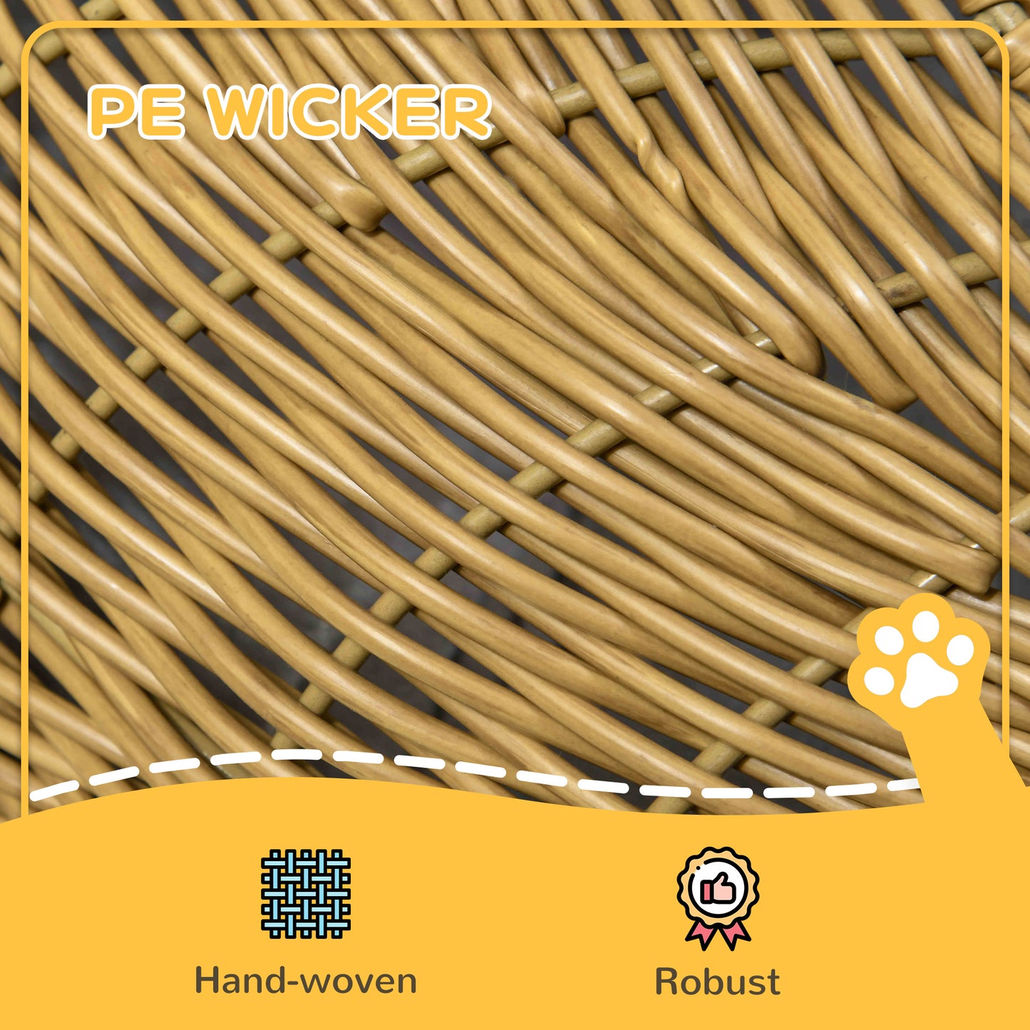 Rattan Cat Bed with Washable Cushion for Cats, Puppies, Light Brown