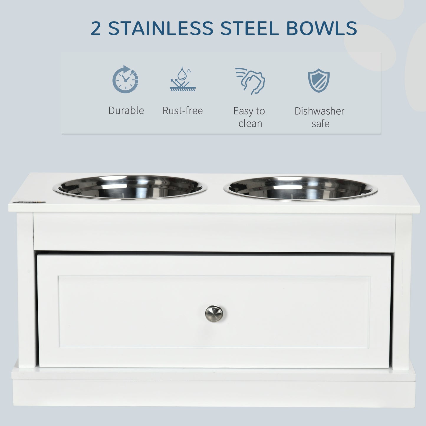 Large Elevated Dog Bowls with Storage Drawer Containing 11L Capacity, Raised Dog Bowl Stand Pet Food Bowl Dog Feeding Station, White