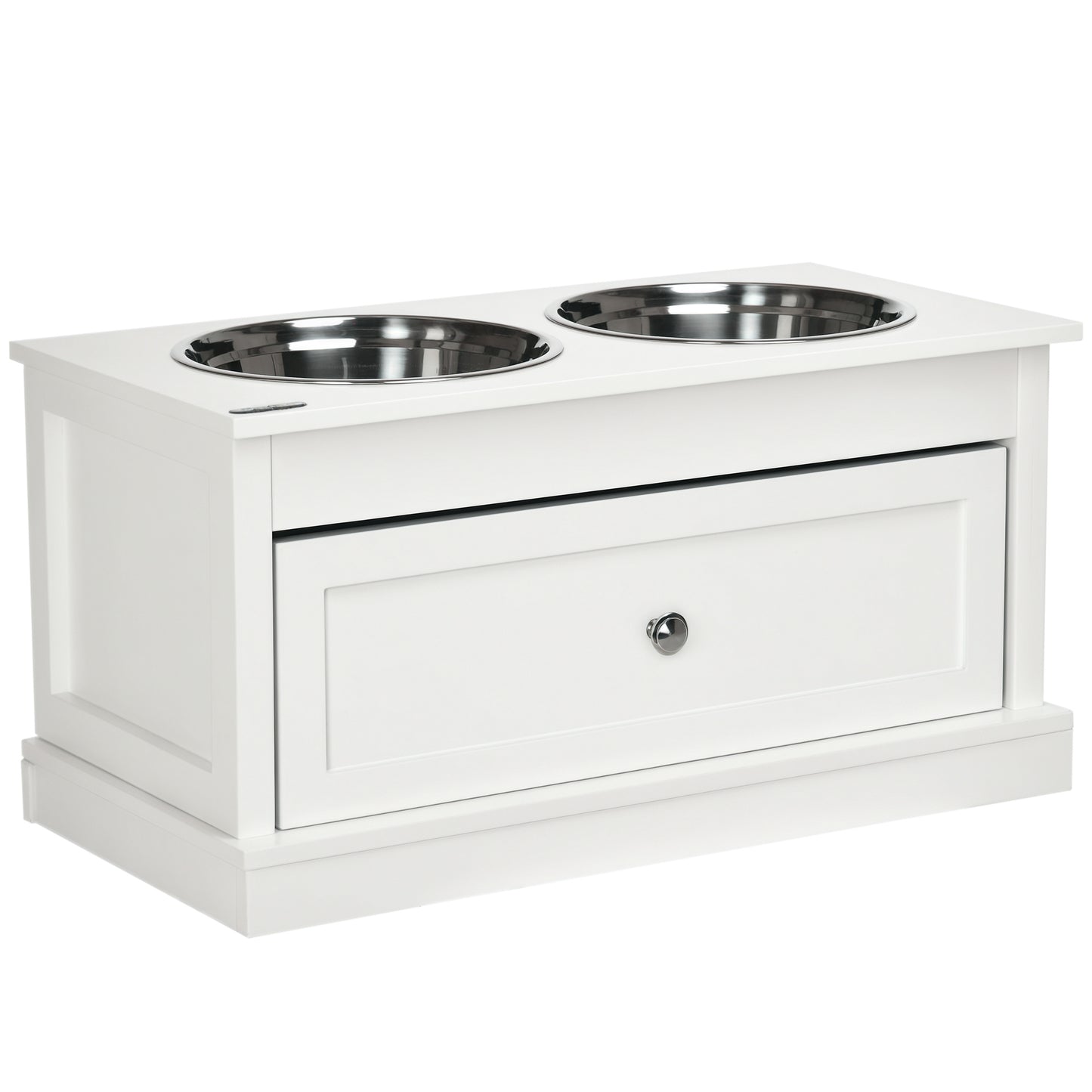 Large Elevated Dog Bowls with Storage Drawer Containing 11L Capacity, Raised Dog Bowl Stand Pet Food Bowl Dog Feeding Station, White