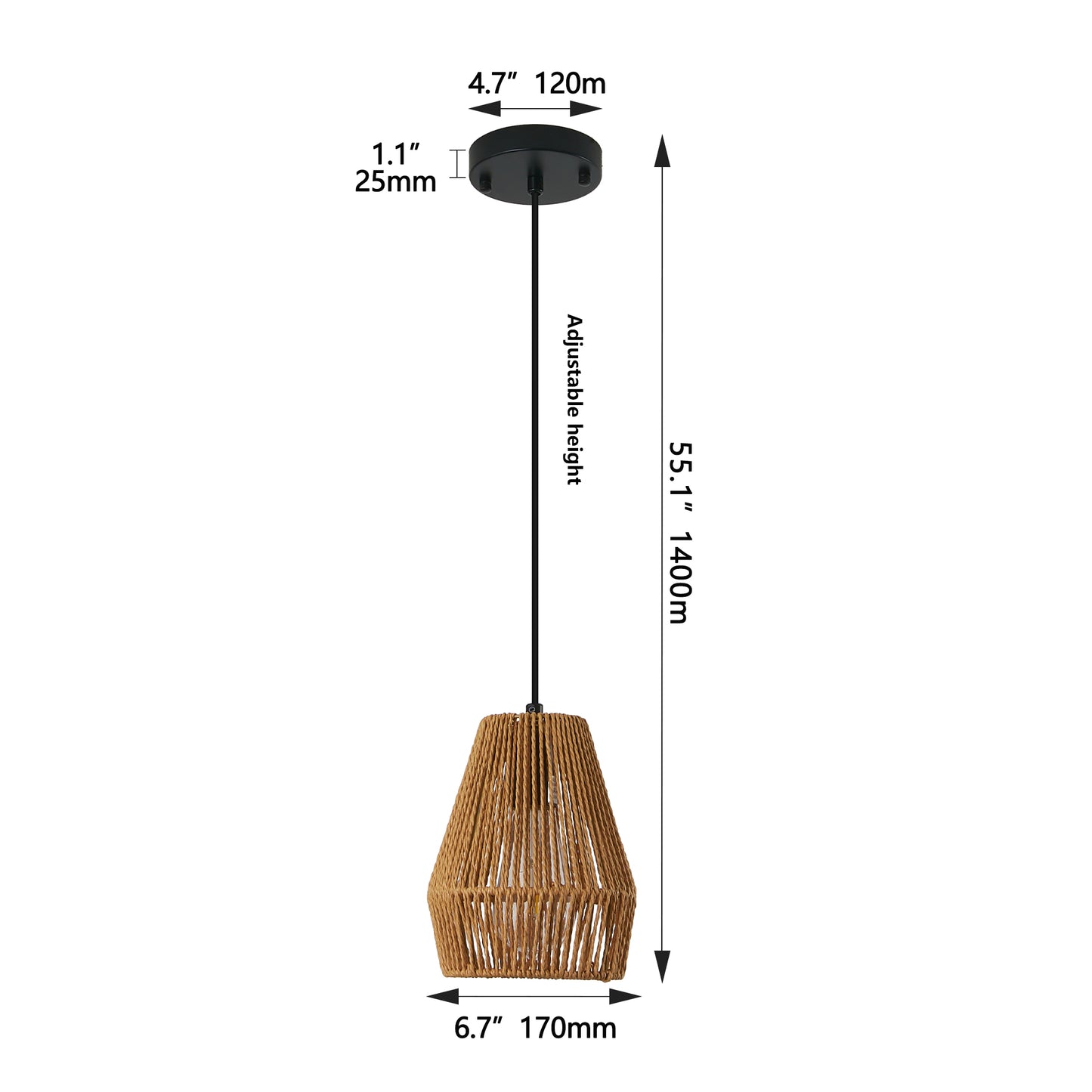 7inch Set Of 3 Rustic Hemp Rope Pendant Light, Handcrafted Farmhouse Hanging Light Fixture, Adjustable Height Ceiling Lamp For Kitchen Island, Dining Room,Or Living Room, Natural Woven Design No Bulbs