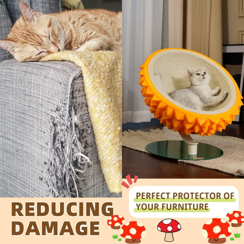 Durian Shape Cat Scratching Bed Cat House - Comfortable Sisal Rope Scratching Board With PVC Plastic Combination, 3 In 1 Cat Resting Bed - Suitable For Cat Claw Care, Cute And Sturdy Assembled Pet Fur