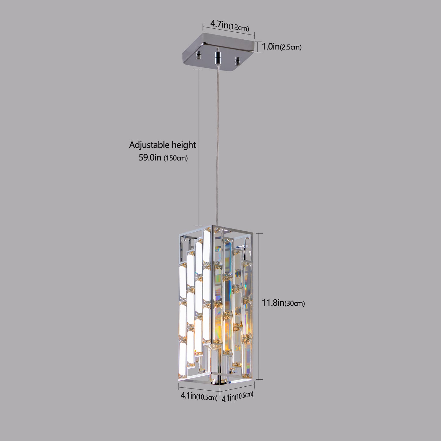 4inch Modern Crystal Pendant Light 3 Pack, Adjustable Hanging Ceiling Lamp With Crystal Prism Design For Dining Room, Kitchen Island, And Living Room -Chrome Finish
