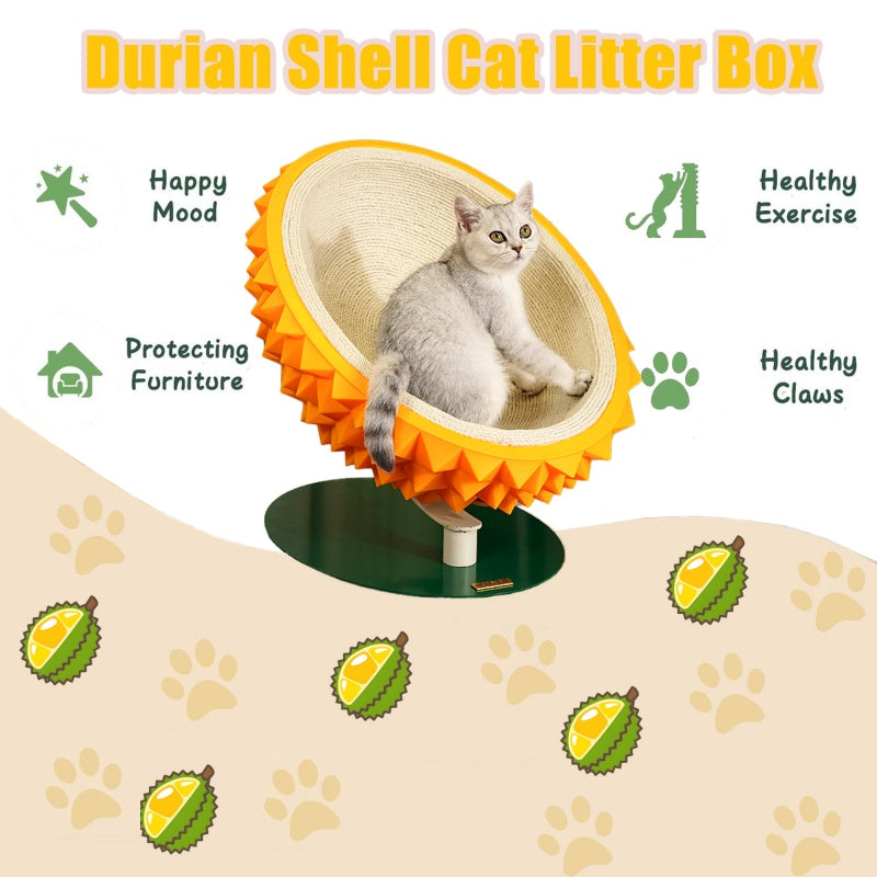 Durian Shape Cat Scratching Bed Cat House - Comfortable Sisal Rope Scratching Board With PVC Plastic Combination, 3 In 1 Cat Resting Bed - Suitable For Cat Claw Care, Cute And Sturdy Assembled Pet Fur