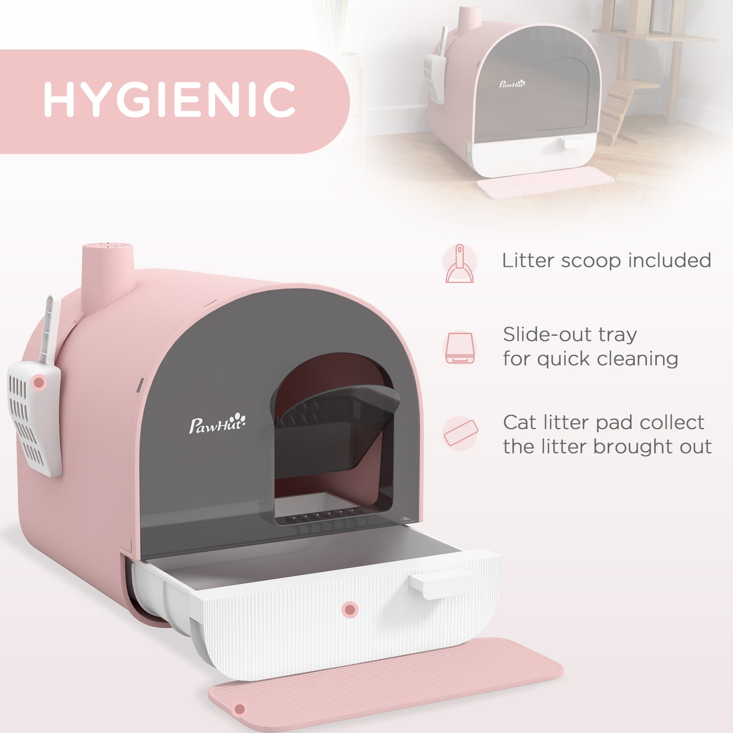 Cat Litter Box with Lid with Scoop and Filter, Pink
